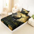 thumbnail image 4 of Castle Fairy Wildlife Deer Twin Size Sheets 3pcs,Jungle Lake Sunset Mountain Bedding,Olive Gold,1 Fitted Sheet,1 Flat Sheet and 1 Pillowcase, 4 of 6
