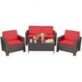 thumbnail image 3 of LACOO 4-Piece Brown Wicker Outdoor Patio Conversation Set with Red Cushions, 3 of 7