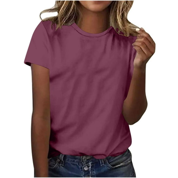 Ichuanyi Trendy Basic T Shirt for Women Summer Solid Tee Tops Casual Round Neck Short Sleeve Tops