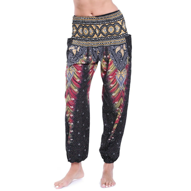 SEASUM - SEASUM Boho Harem Yoga Pants For Women Somcked Waist Bohemian ...