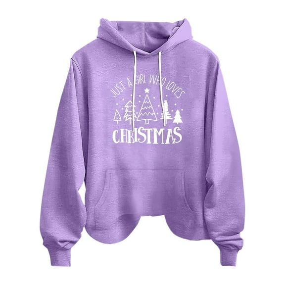 IROINNID Christmas Hoodies for Women Loose Fit Hooded Pullover Print Lightweight Ladies Casual Pullover Hoodie,Purple