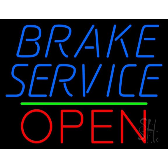 Blue Brake Service Open LED Neon Sign 15 x 19 - inches, Clear Edge Cut Acrylic Backing, with Dimmer - Bright and Premium built indoor LED Neon Sign for automotive store, and mall.