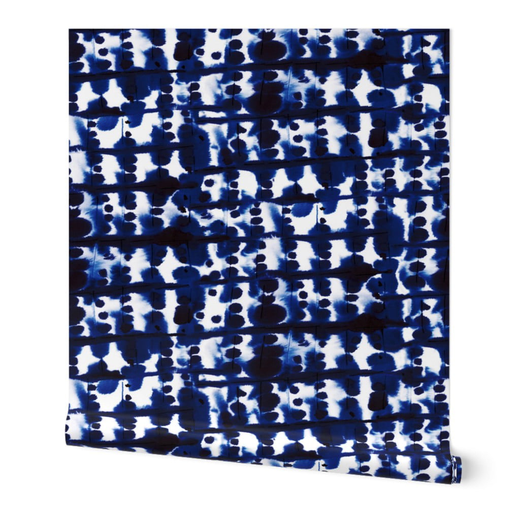 Wallpaper Roll Shibori Blue And White Tie Dye Indigo Stripes Navy 24in x 27ft