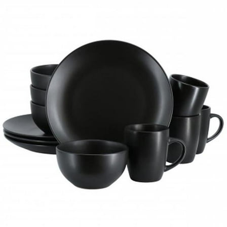 Gibson Home 142742.12 Everyday Plus Round Sto are Dinnerware Set, Black - 12 Piece