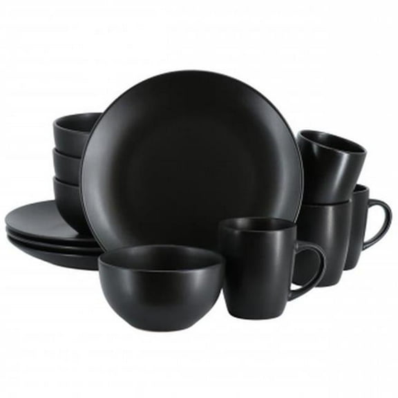 Gibson Home 142742.12 Everyday Plus Round Sto are Dinnerware Set, Black - 12 Piece