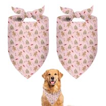 Dog Bandana 2 Pack,Pink Christmas Gingerbread Pattern Bandanas for Dogs,Cat Bandana,Small/ Large Dog Bandana 2 Size,Dog Bandanas Girl Boy