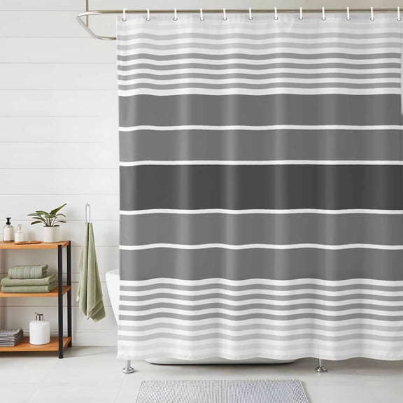 Shower Curtains for Bathroom, Gradient Grey Striped Waterproof Fabric Shower Curtain, Simple Farm Stripes Minimalist Decorative Bathroom Curtain for Bathtub, 72"x72", No Hooks Included