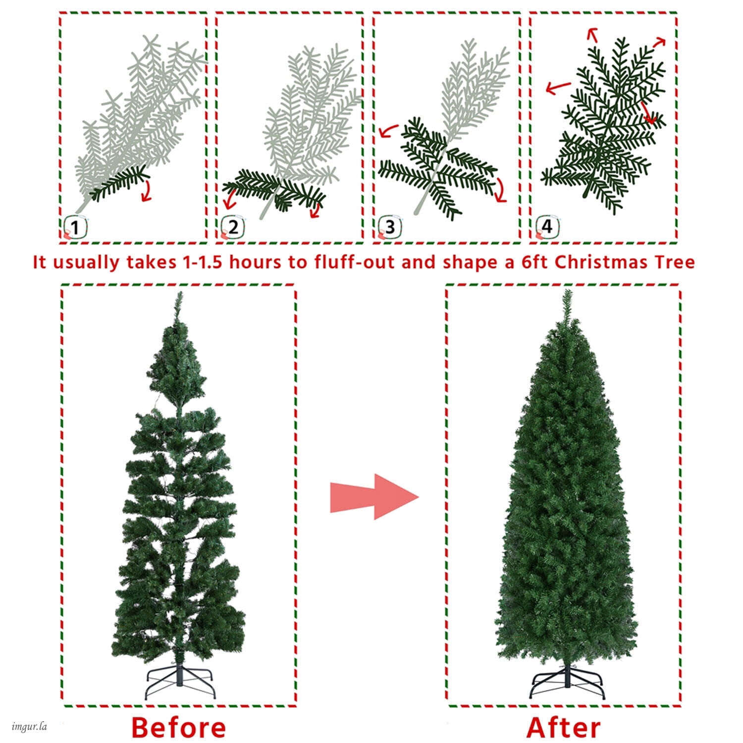 Alden Design 6FT Pre-lit Pencil Artificial Christmas Tree, Hinged Xmas Fir Tree with 250 LED Lights,Green