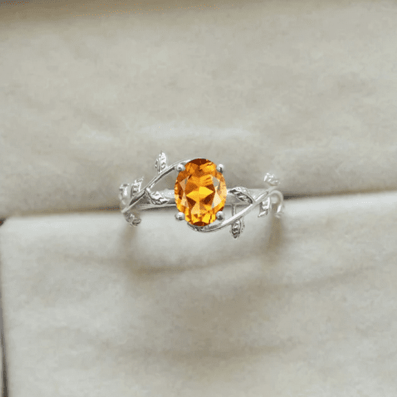 Oval Cut YellowTopaz Leaf Branch Wedding Ring in 925 Sterling Silver - Beautiful Yellow Topaz Ring - Anniversary Gift