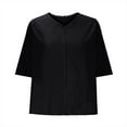 thumbnail image 6 of Dazajoo Women Cotton Linen Embroidery Tops V Neck Lace Trim Short Sleeve Shirts 2025 Summer Solid Blouse Tunic Tees,Black,XXL, 6 of 6