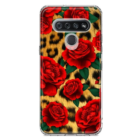 MUNDAZE LG K51 Leopard Red Roses Double Layer Phone Case Cover