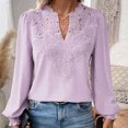 thumbnail image 6 of TKLPEHG Womens Tops Dressy Casual V Neck Hollow Lace Elegant Shirts Fashion Lightweight Long Sleeve Classic Solid Color Loose Leisure Comfy Blouses (Purple,XXL), 6 of 6