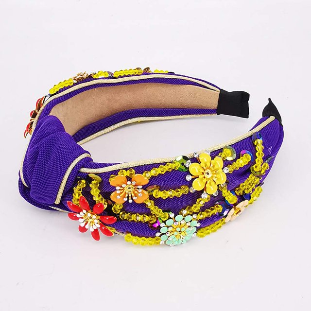 Diadema HUOGUO Turbante con nudo ancho con cristales de strass, color morado