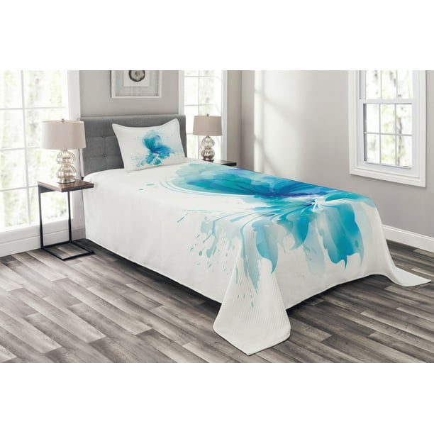 Watercolor Bedspread Set Twin Size Abstract Blue Erfly On A Blooming Flower Romantic Artistic Design Quilted 3 Piece Decor Coverlet With Pillow Sham Sky White By Ambesonne Com Watercolor Bedspread Set Twin Size, What Are The Measurements Of A Twin Bedspread