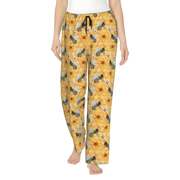 Fotbe Bee Wasp Pantalones de Pijama para Mujer, Pantalones de Dormir, Pantalones Pj con Cordón y Bolsillos-Large