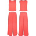 thumbnail image 5 of Roylamp Women's Summer 2 Piece Outfits Round Neck Crop Basic Top Cropped Wide Leg Pants Set Jumpsuits High quality, 5 of 5