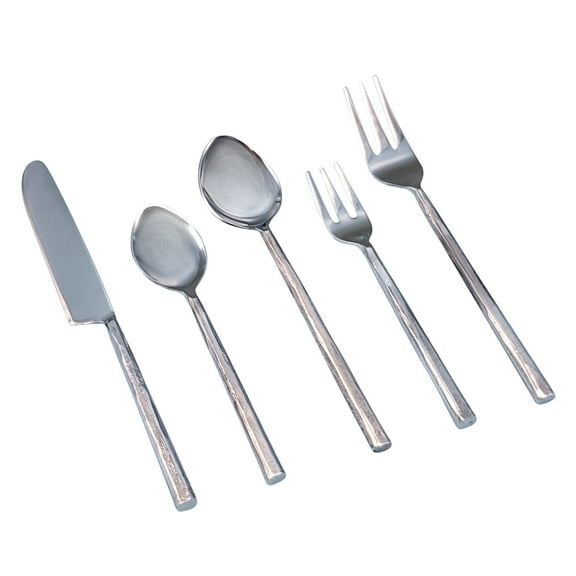 Elyon Sardar Reflective Silver 20 Piece Flatware Set Indian Artisan-Made Set Hand-Forged Stainless Steel Service for 4