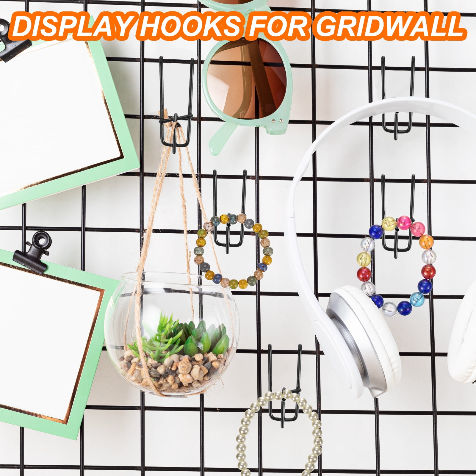Unique Bargains 10Pcs Home Office Wall Hooks Grid Wall Panel Display Hooks Black 6"