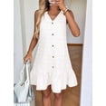 thumbnail image 6 of Women'S Spring V Neck Sleeveless Jacquard Sundresses Button Decoration Flowy Summer Dresses for Women White XL, 6 of 9