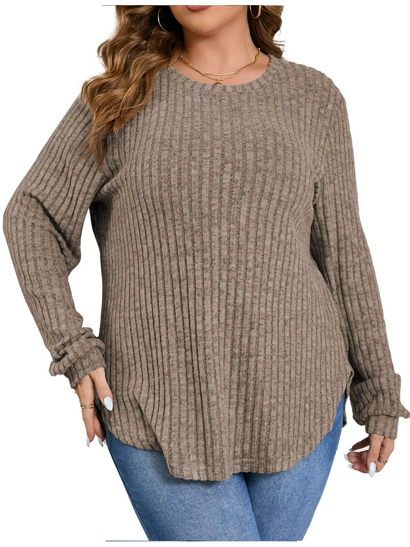 Women's Lightweight Tunic Top - Loose Fit Long Sleeve Crewneck Sweater With High Low Hem