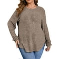 thumbnail image 3 of Fantaslook Womens Plus Size Tops Crewneck Long Sleeve Shirts Loose Tunic Tops Curved Hem Fall Pullover, 3 of 10