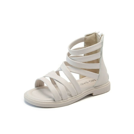 

Woobling Girl s Gladiator Sandals Cross Strap Flat Sandal Summer Princess Shoes Wedding Lightweight Beach Comfort Beige 10C