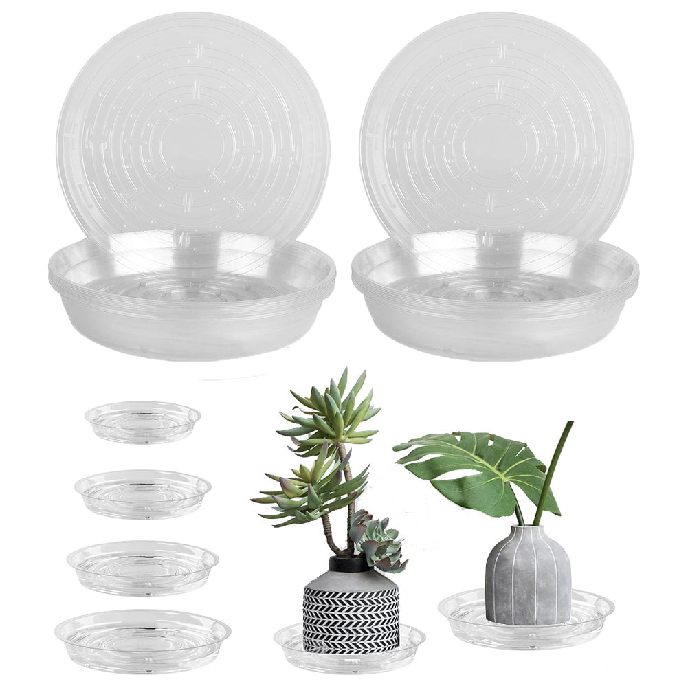 Dengjunhu 10 Set Plastics Drip Pan Plant Saucers Clear, Round Thin