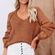 thumbnail image 2 of Jersey con cuello en V, Top de punto, moda, transpirable, manga larga, suéter suelto de punto para mujer, Café XL, 2 of 6
