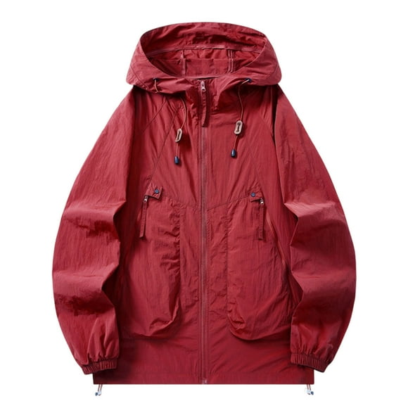 Chandail à Capuchon de Protection Solaire UPF pour Homme - Chemise Décontractée Légère à Manches Longues, Veste Ample en Mélange de Nylon avec Cordon de Serrage Ajustable pour Activités Estivales en Plein Air