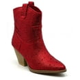 thumbnail image 2 of Forever Women Cowgirl Cowboy Western Ankle Boots Pointy Toe Rhinestone Bling Short Booties RIVER-01 Red 11, 2 of 3