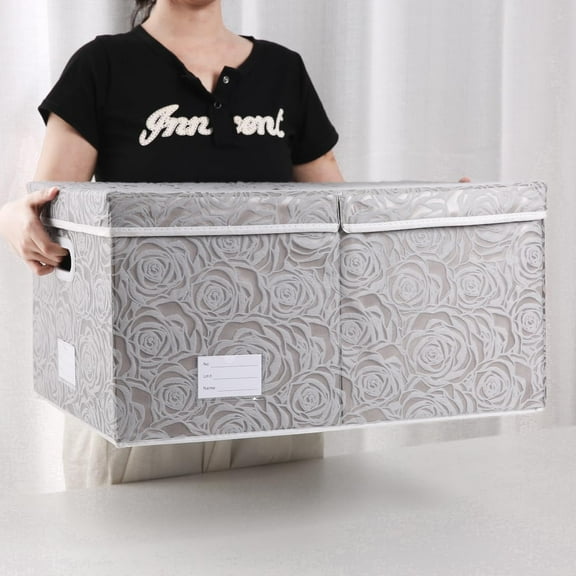 Jumbo Collapsible Storage Boxes with Lids - Fabric Decorative Bins for Bedroom, Closet, Living Room - 23.2x15.7x11.6 Inch 3 Pack