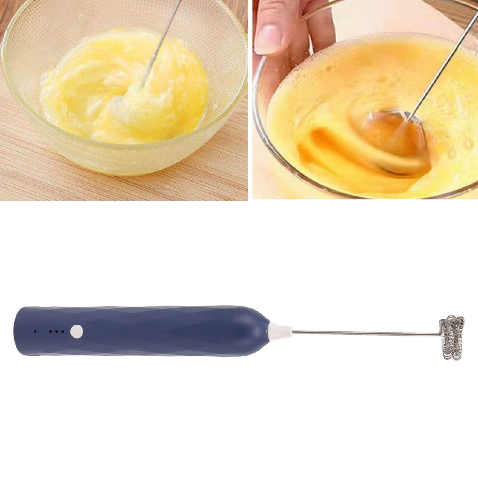 Handheld Milk Frother, Coffee Foam Maker USB Rechargeable Hand Drink Mixer 3 Speeds Electric Whisk Adjustable Hand Held Blender with 2 Heads (Blue)