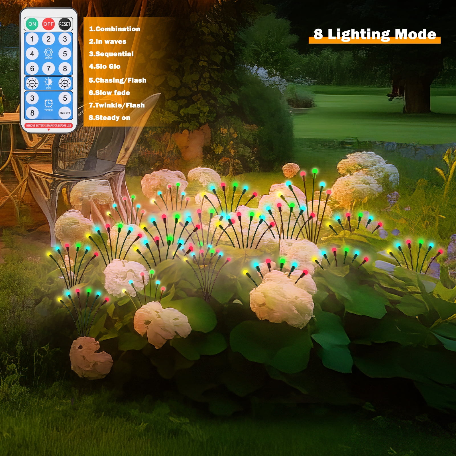 4 Pack Solar Firefly Light for Outdoor Garden Landscape Path Lights with Remote Control, Multi-Color