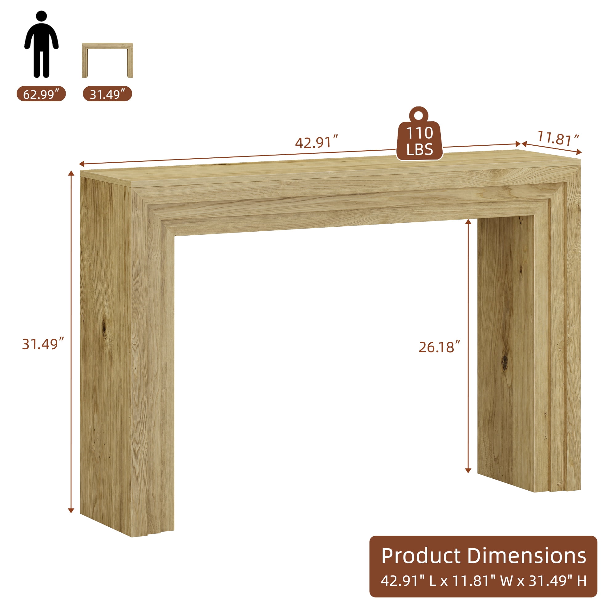 Laintene Oak Entryway Table, 43" farmhouse Console Table for Living Room, Narrow Sofa Table Behind the Couch, Accent Table for Hallway, Foyer, Entrance