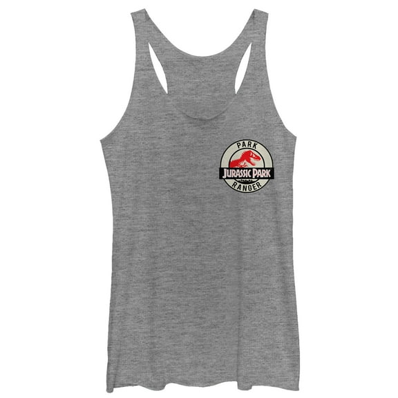Women's Jurassic Park Ranger Logo Badge  Racerback Tank Top Gray Heather 2X Large