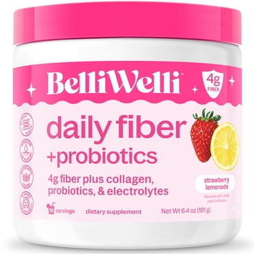BelliWelli Daily Fiber Supplement with Probiotics, Electrolytes, and Collagen - Strawberry Lemonade, 6.4 oz