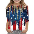 thumbnail image 2 of MKOSPLRT 4th of July T Shirt Kids 3-12 Years Sparkly 3/4 Sleeve Crew Neck Shirts Casual Independence Day Graphic Tees Gifts for Kid, 2 of 5