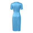 thumbnail image 4 of Casual Pleated Round Neck Short Sleeve Waist Midi Dress for Everyday Wear - Versatile Solid Color Womens Casual Dress, Blue, XXL, 4 of 5