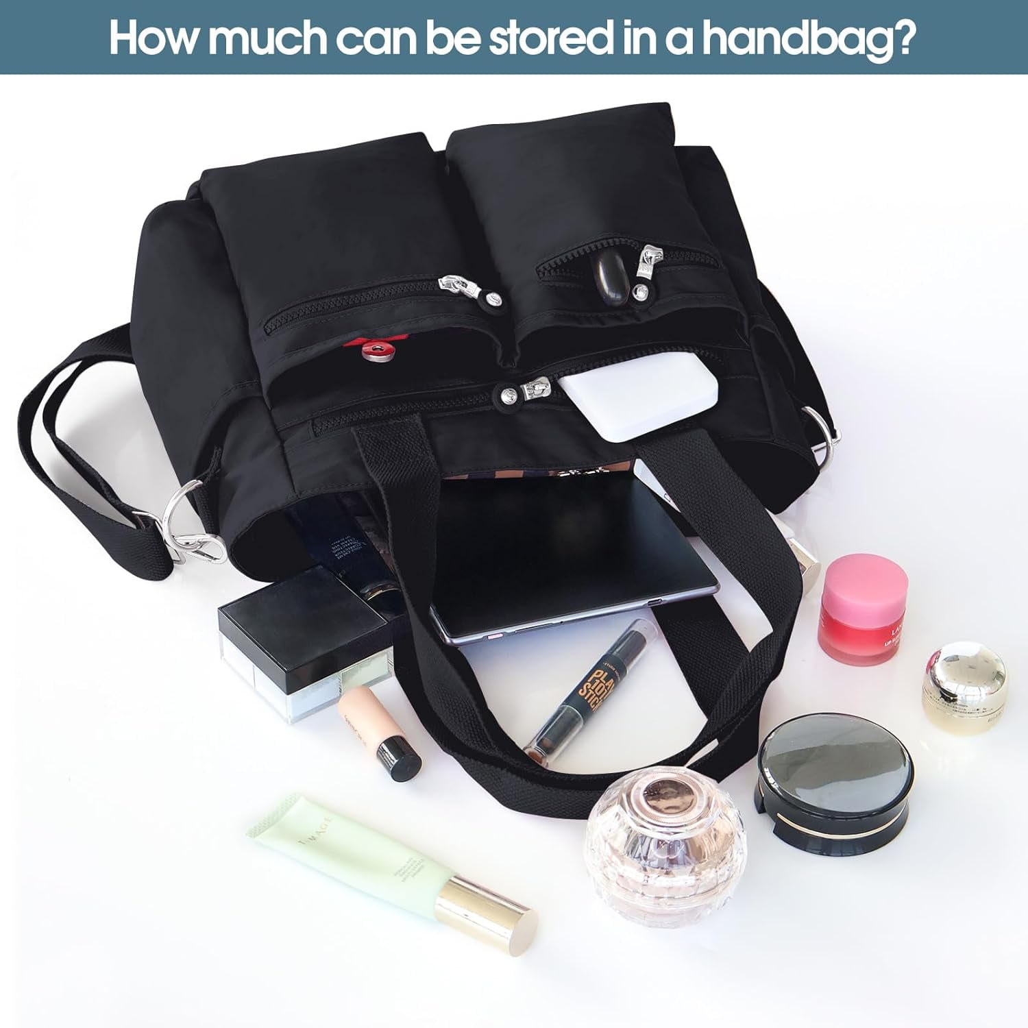 Canvas Tote Bag with Multi Zipper Pockets Crossbody Tote Bag for Women Large Shoulder Handbag Tote Bag with Compartments