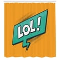 thumbnail image 3 of LOL Shower Curtain, Retro Styled Text with Speech Bubble Halftone Dots Illustration, Fabric Bathroom Set with Hooks, 69W X 70L Inches, Orange Sea Green White Dark Teal, by Ambesonne, 3 of 3