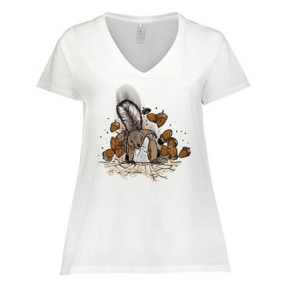 Inktastic Squirrel Superhero Landing with Acorns Women's Plus Size V-Neck T-Shirt