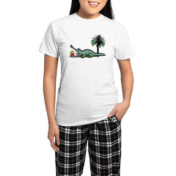 CafePress - Xmas Gator Gift Pajamas - Women's Short Sleeve Print T-Shirt and Pants Light Cotton Pajama Set