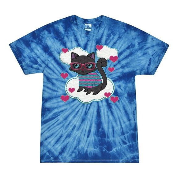 Wild Bobby, Cute Geek Smart Kitten Cat Wearing Glasses, Animal Lover, Tie-Dye Tees, Spiral Royal, Small