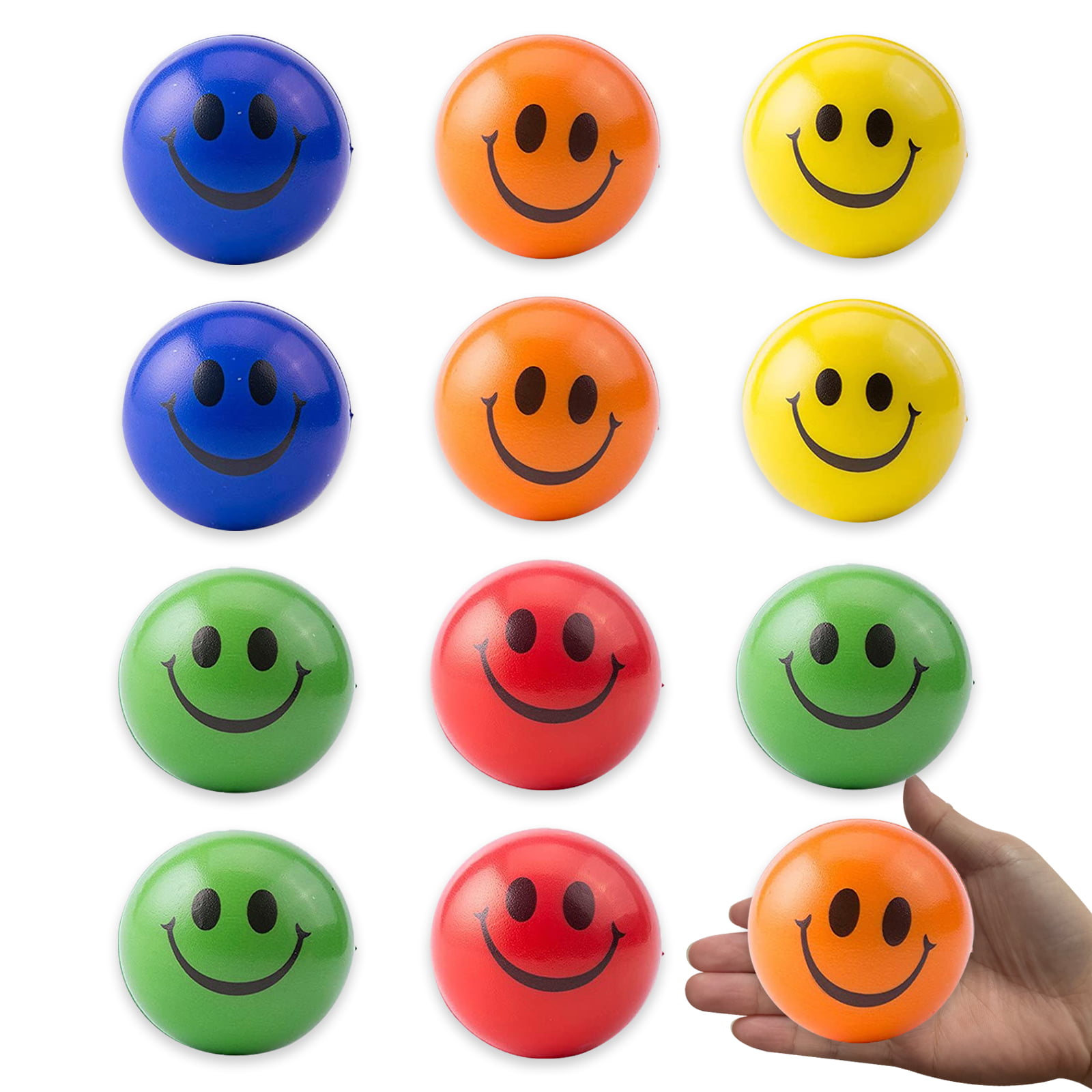 20 SMILE SMILEY FACE STRESS RELIEF BALLS 2" FOAM HAND THERAPY SQUEEZE TOY BALL 