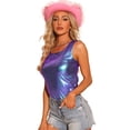 thumbnail image 1 of Allegra K Día de San Patricio Camiseta Sin Mangas Con Cuello En U, Elástico, Ajustado, Brillante Y Metálico Brillante Para Mujer Azul púrpura XL, 1 of 6