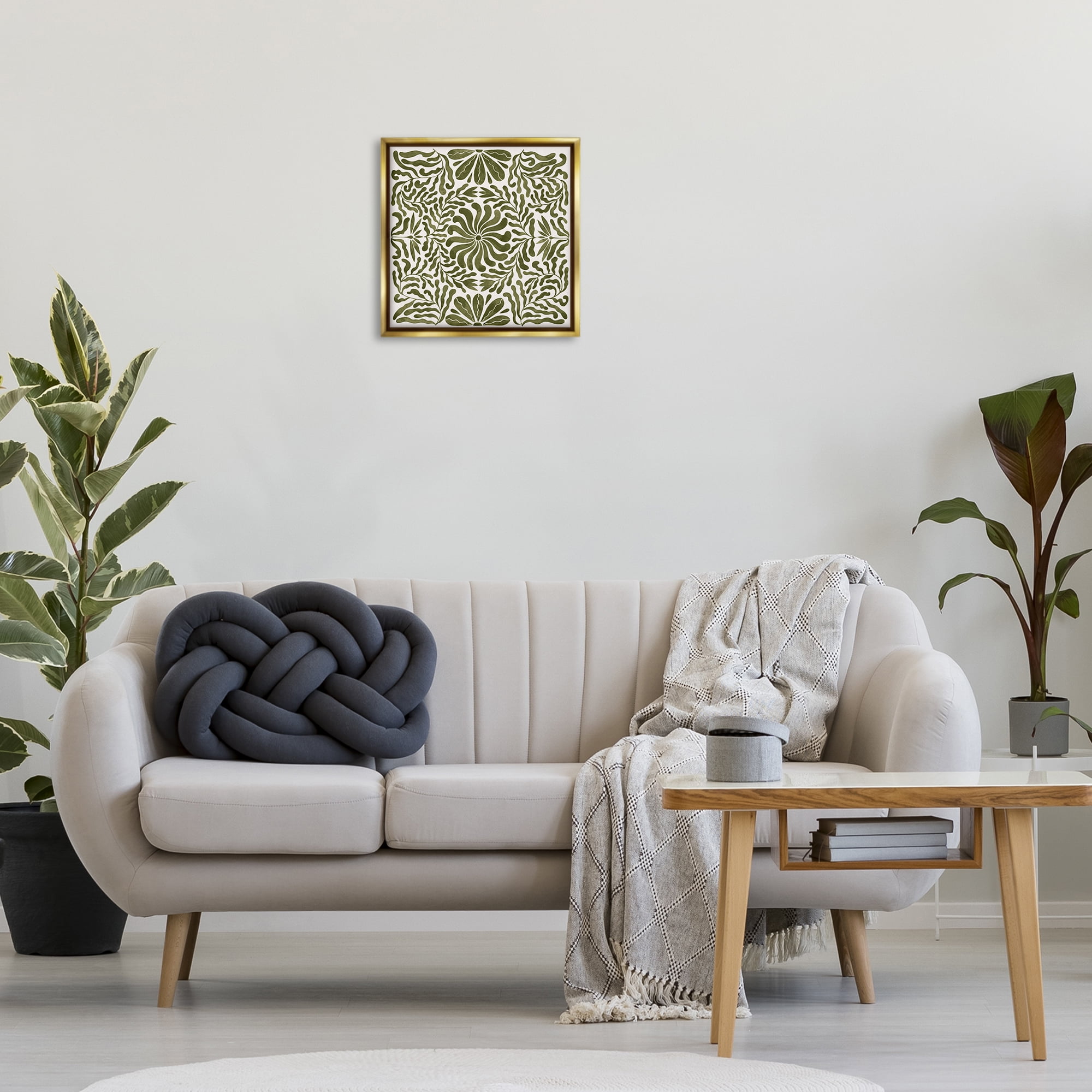 Stupell Industries Symmetric Flower Pattern Abstract Painting Gold Floater Framed Canvas Art Print Wall Art, 18 x 18