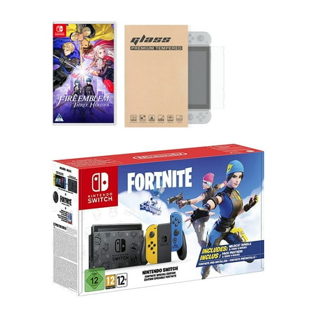 Nintendo Switch Fortnite Wildcat Edition and Game Bundle: Limited Console Set, Pre-Installed Fortnite, Epic Wildcat Outfits, 2000 V-Bucks, Fire Emblem: Three Houses, Mytrix Glass Screen Protector