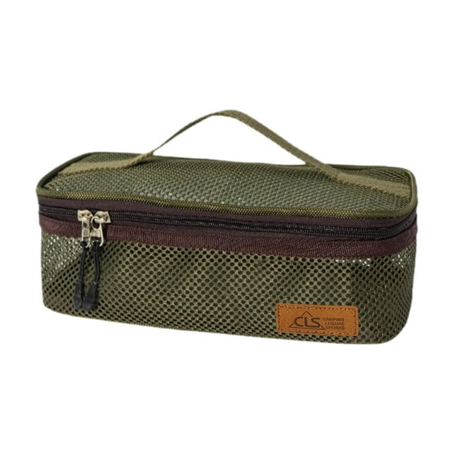 Bolsa portátil para guardar utensilios de camping con bolsillo de malla, fácil de transportar y viajar. Verde profundo