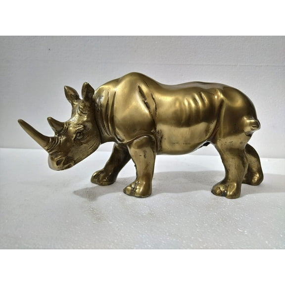 Metal Rhino Statue Sculpture Rough & Tough Unique Attractive Rhino Statue A Excellent Item for Decorations by INDAIAART12 (Antique Brass)