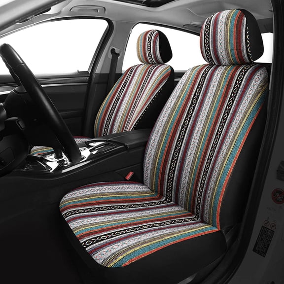 Baja Saddle Blanket Seat Covers, Front Seat Covers for Sedan, SUV, Truck, Universal Stripe Colorful Woven Automotive Seat Cover, Breathable, Washable, Airbag Compatible